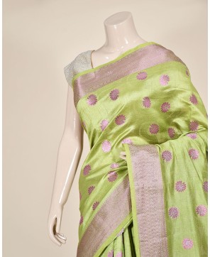 Pista Zari Tussar Saree