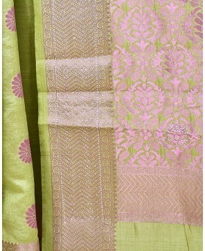 Pista Zari Tussar Saree