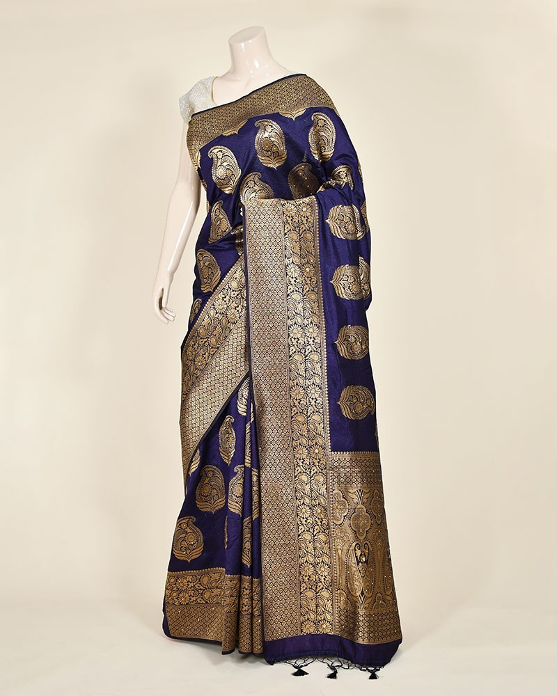 Navy Blue Embose Banarasi Saree