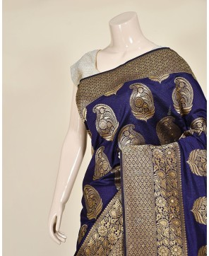 Navy Blue Embose Banarasi Saree