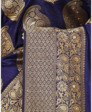 Navy Blue Embose Banarasi Saree