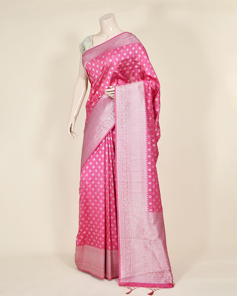 Pink Ivory Zari Skirt Buti Banarasi Saree