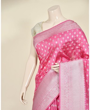 Pink Ivory Zari Skirt Buti Banarasi Saree