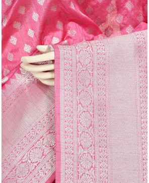 Pink Ivory Zari Skirt Buti Banarasi Saree