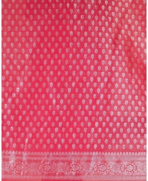 Cherry Georgette Resham Zari Alfi Buta Work Banarasi Saree