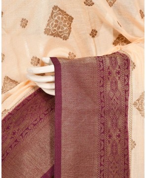 Peach Art Chiffon Zari Buta Work Banarasi Saree