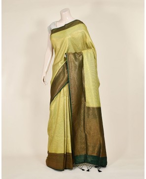 Lemon Yellow Soft Silk Zari Work Banarasi Saree