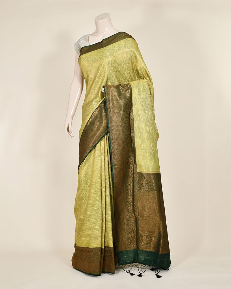 Lemon Yellow Soft Silk Zari Work Banarasi Saree