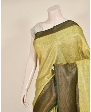 Lemon Yellow Soft Silk Zari Work Banarasi Saree