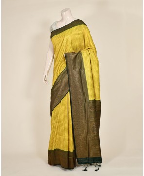 Lemon Yellow Soft Silk Zari Work Banarasi Saree