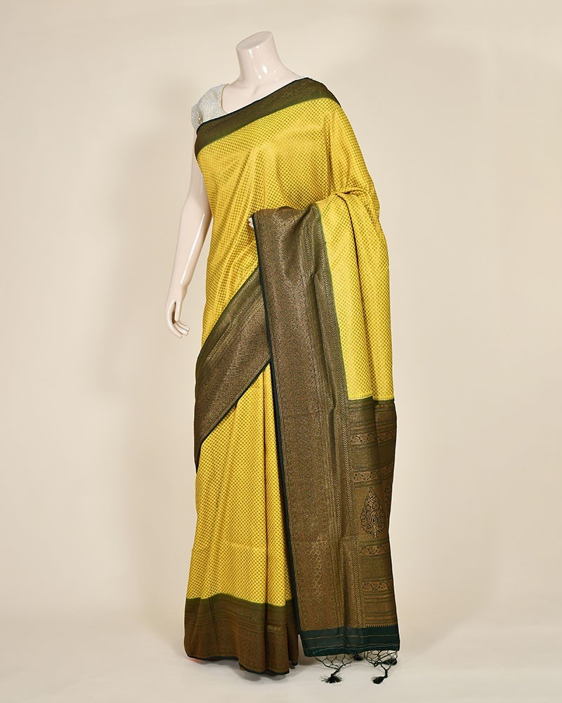 Lemon Yellow Soft Silk Zari Work Banarasi Saree