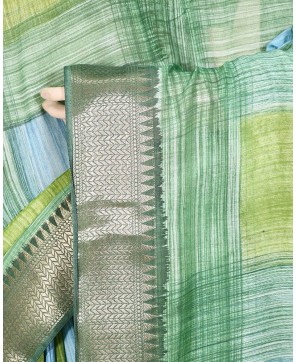 Green Art Silk Hand Print Checks Work Banarasi Saree