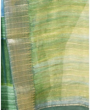 Green Art Silk Hand Print Checks Work Banarasi Saree