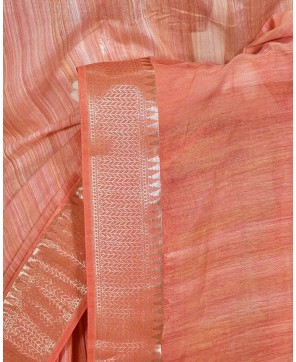 Pink Art Silk Hand Print Stripe Work Banarasi Saree