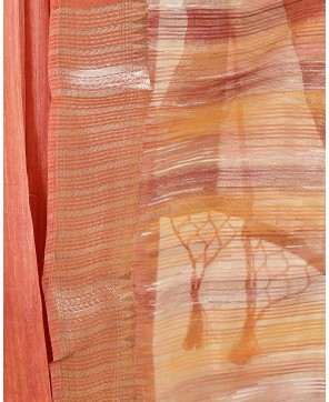 Pink Art Silk Hand Print Stripe Work Banarasi Saree