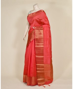 Strawberry Art Dupian Zari Embose Work Banarasi Saree