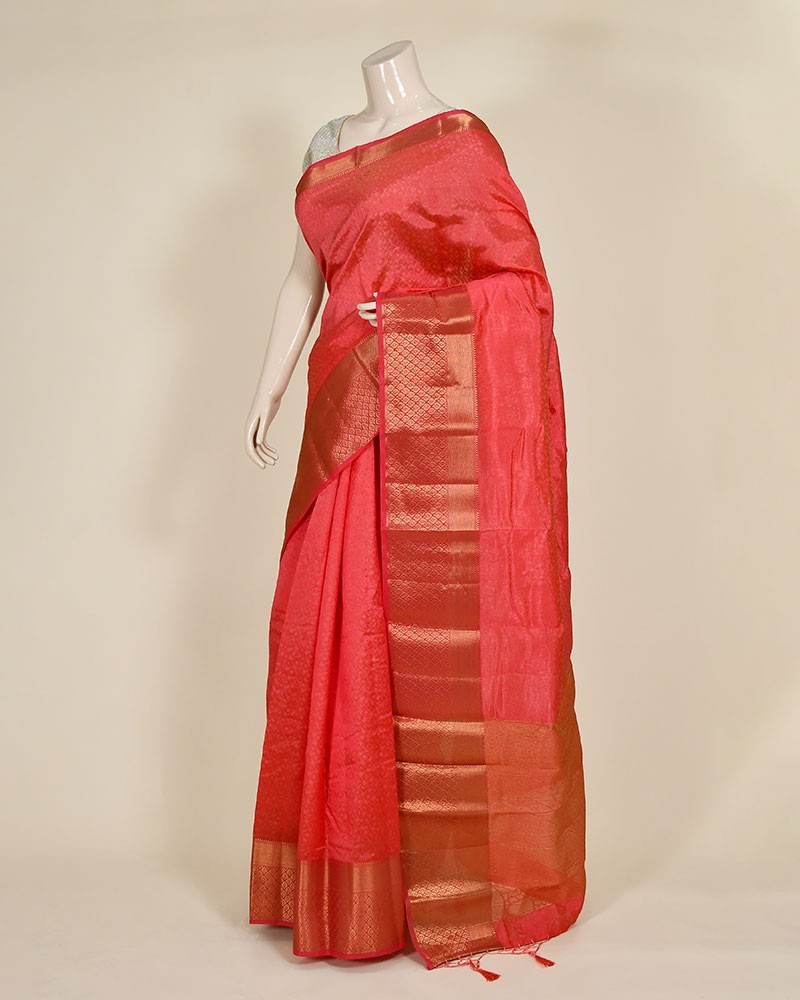 Strawberry Art Dupian Zari Embose Work Banarasi Saree