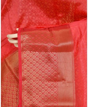 Strawberry Art Dupian Zari Embose Work Banarasi Saree