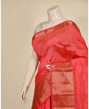 Strawberry Art Dupian Zari Embose Work Banarasi Saree