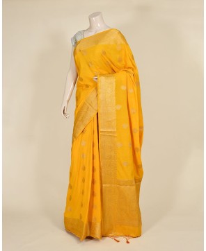 Yellow Art Chiffon Zari Buti Work Banarasi Saree