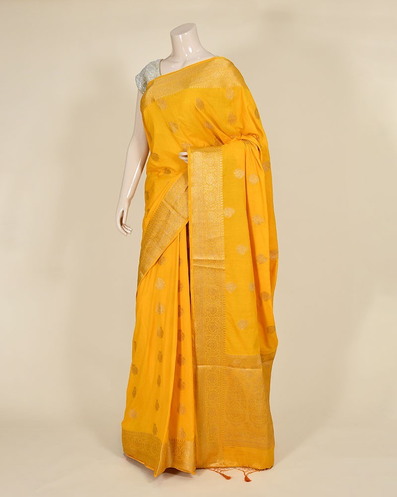 Yellow Art Chiffon Zari Buti Work Banarasi Saree