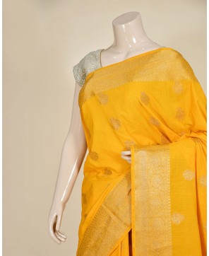 Yellow Art Chiffon Zari Buti Work Banarasi Saree