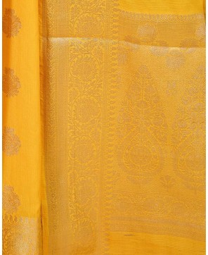 Yellow Art Chiffon Zari Buti Work Banarasi Saree