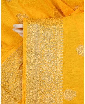 Yellow Art Chiffon Zari Buti Work Banarasi Saree