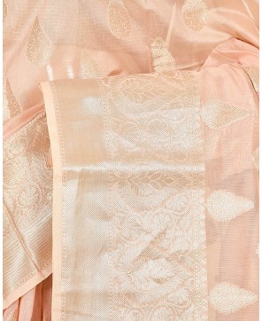 Pink Cotton Zari Buti Work Banarasi Saree