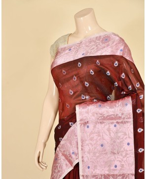 Maroon Cotton Banarasi Buti Work Banarasi Saree