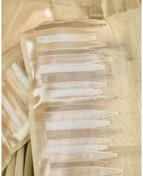 Royal Beige Cotton Banarasi Plain Work Banarasi Saree