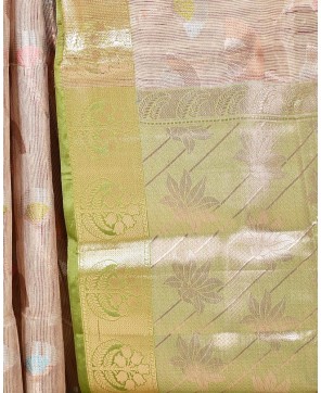 Peach Cotton Alfi Buta Work Banarasi Saree