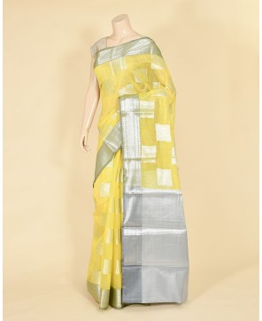 Lemon Cotton Zari Tanchoi Work Banarasi Saree