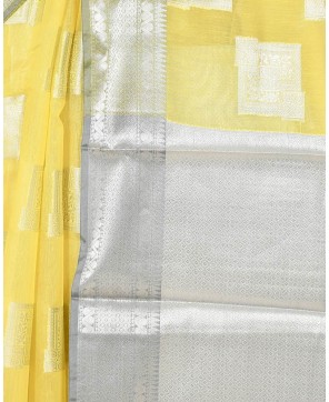 Lemon Cotton Zari Tanchoi Work Banarasi Saree