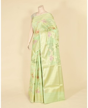 Pista Green Cotton Resham and Zari Aada Jaal Work Banarasi