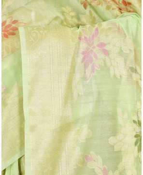 Pista Green Cotton Resham and Zari Aada Jaal Work Banarasi