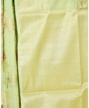 Pista Green Cotton Resham and Zari Aada Jaal Work Banarasi