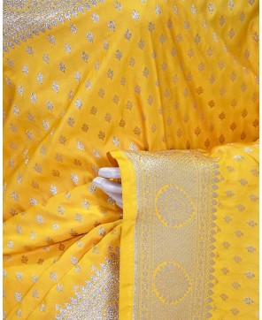 Art Silk Golden Yellow Banarasi Saree