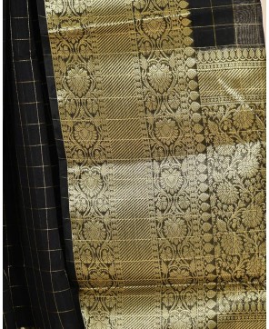 Black Cotton Zari Checks Work Banarasi Saree