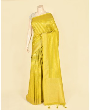 Lemon Yellow Banarasi Georgette Silver Zari Saree