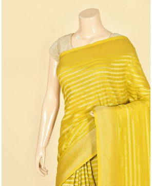 Lemon Yellow Banarasi Georgette Silver Zari Saree