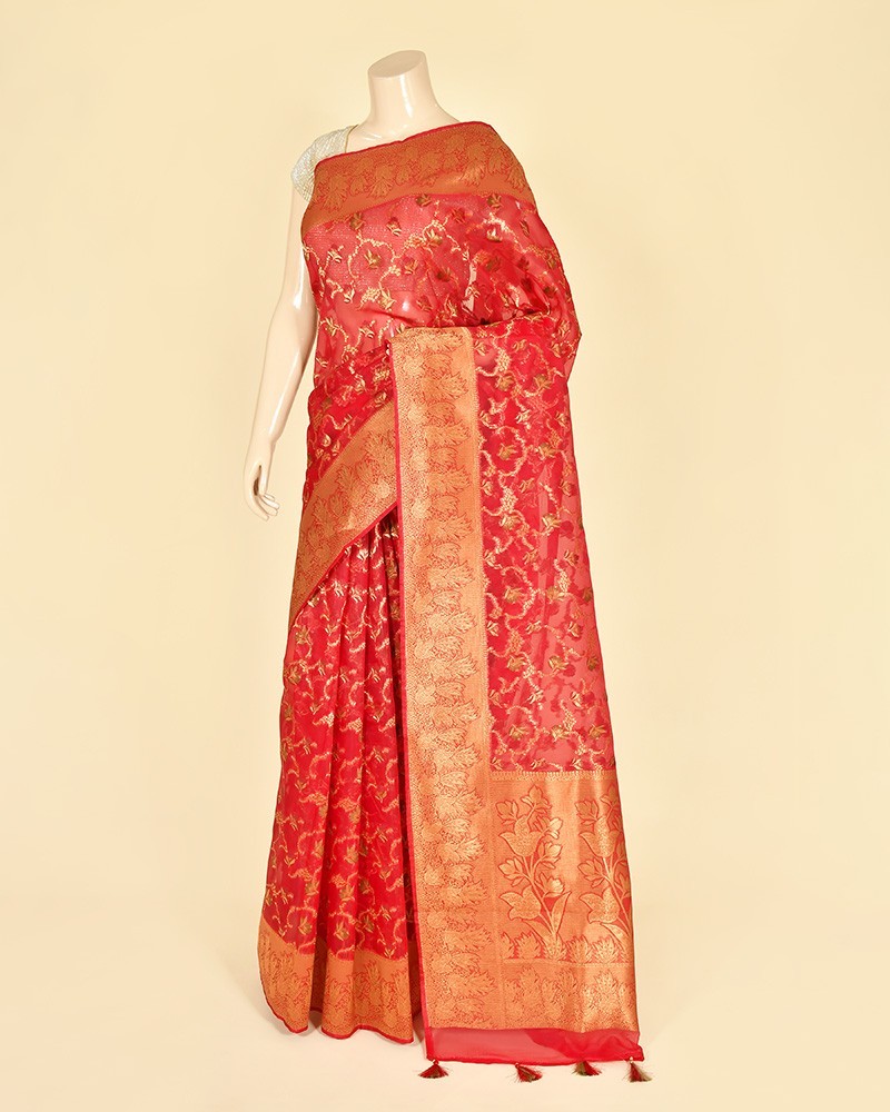 Red Banarasi Kora Alfi Jaal Banarasi Saree