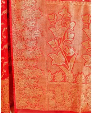 Red Banarasi Kora Alfi Jaal Banarasi Saree