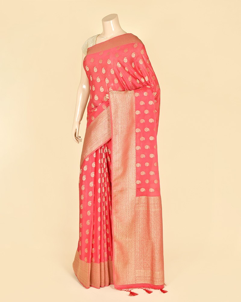 Strawberry Banarasi Georgette All Over Buti Saree