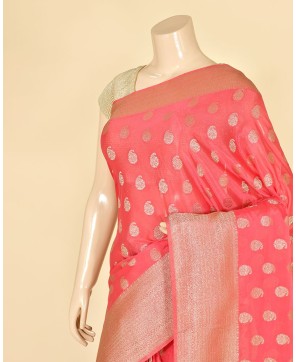 Strawberry Banarasi Georgette All Over Buti Saree