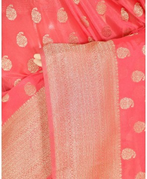 Strawberry Banarasi Georgette All Over Buti Saree