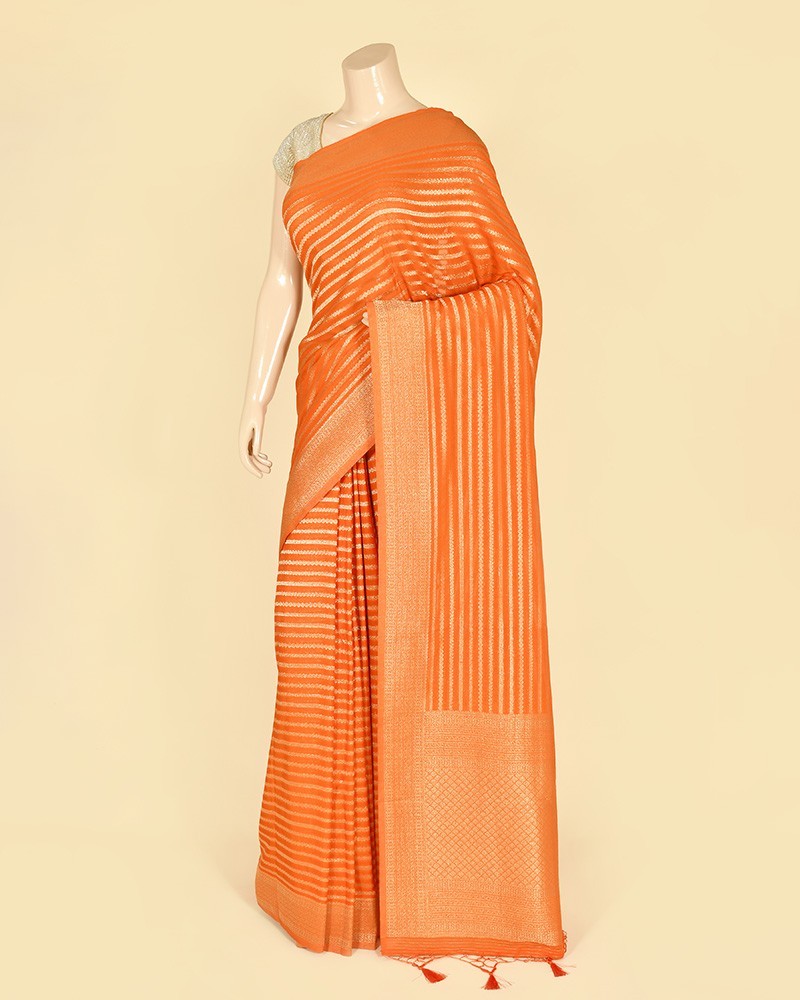 Orange Banarasi Georgette Silver Zari Saree