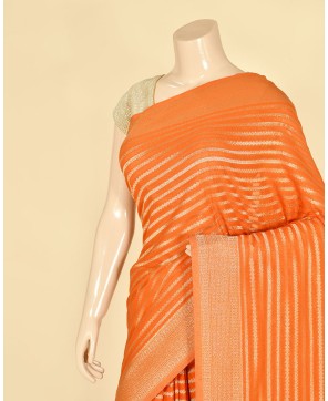 Orange Banarasi Georgette Silver Zari Saree