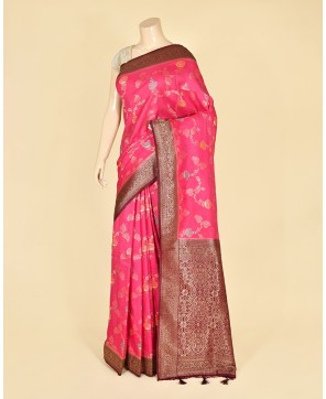 Gajri Self Contrast Banarasi Georgette Alfi Jaal Saree