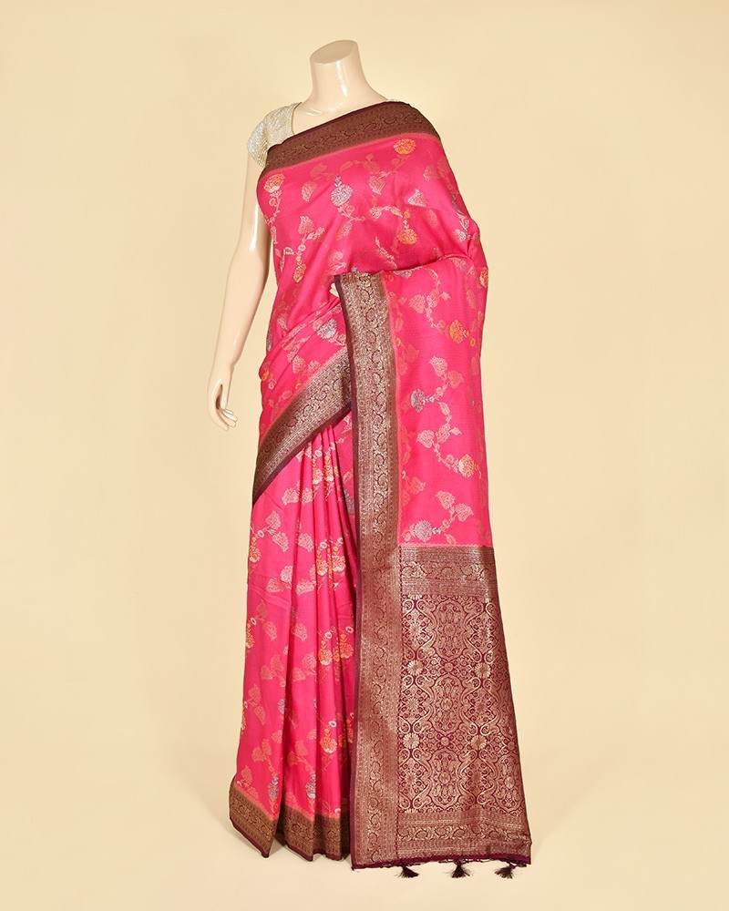 Gajri Self Contrast Banarasi Georgette Alfi Jaal Saree